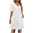 thumbnail image 1 of LNWUY Summer Casual Shift Dress for Curvy Women V Neck Ruffled Sleeves Loose Shirt Dresses with Pockets 2025 White XXL, 1 of 9