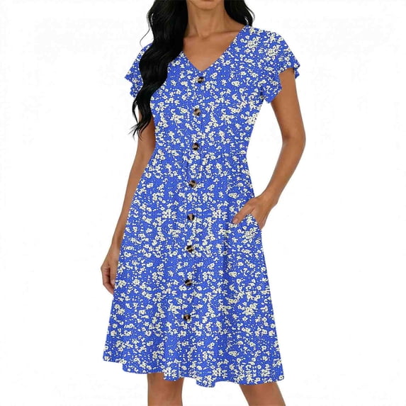 LNWUY Summer Dresses for Women 2026 Casual Loose Cap Sleeve Sundress Swing Button Down Floral Dress Beach Vacation Travel Outfit Purple M