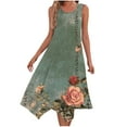 thumbnail image 1 of LNWUY Summer Floral Dresses for Women Fashion Beach Casual A Line Dress Sleeveless Round-Neck Loose Comfort Sundress with Pockets Green L, 1 of 6