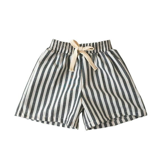 LNWUY Summer Striped Cotton Linen with Drawstring Elastic Waist Sports and Leisure Shorts for Middle and Small Children Black 10-11 Years