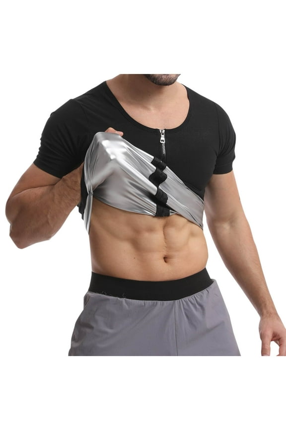 Sweat Suits Shirt Waist Trainer for Men Compression Casual Sports Solid Color Workout Gym Clothes Sweat Enhancer Short Sleeve White XXL