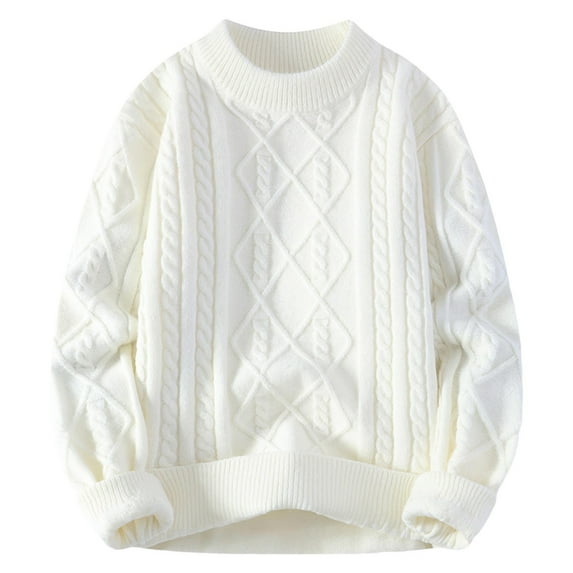 LNWUY Sweaters for Women Trendy Oversized Pullover Sweater Fall Winter Warm Solid Color Crew Neck Knitted Sweater Tops White XXXL