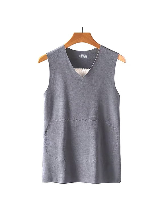Thermal Shirts for Men Thermal Vest Compression Seamless Shirts Base Layer Cold Weather Warm Sleeveless Tops Gray L