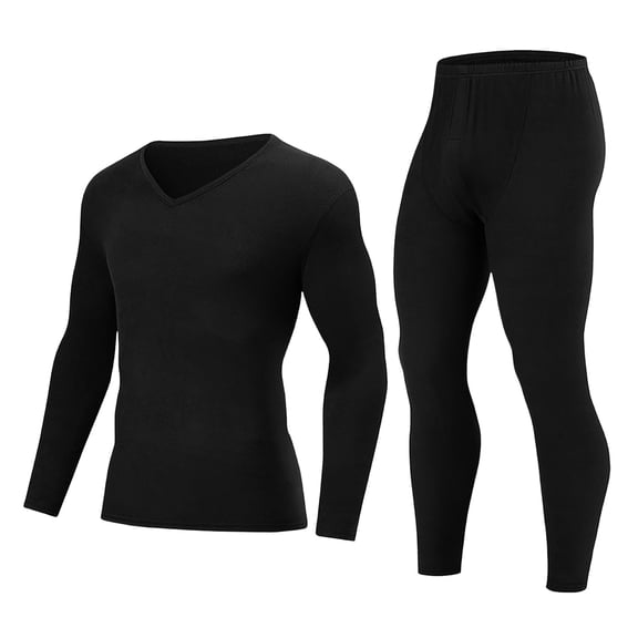 LNWUY Thermal Underwear for Men Solid Color Soft Comfortable Base Layer Thermals Top and Bottom for Cold Weather Black M