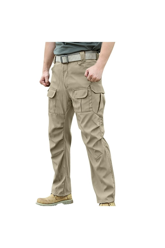 Thick Warm Cargo Hiking Pants for Men Outdoor Travel Hiking Snow Ski Tactical Pants Autumn Winter Training Trousers Khaki L