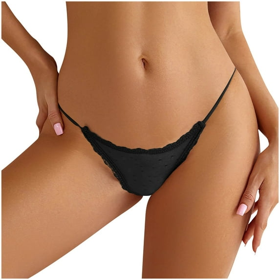 LNWUY Thongs for Women Silk Satin Panties Thong Soft Breathable Comfortable G String T Back Satin Bikini Underwear Black M