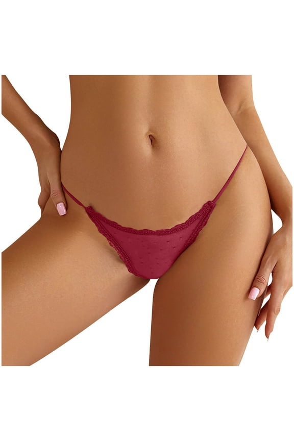 Thongs for Women Silk Satin Panties Thong Soft Breathable Comfortable G String T Back Satin Bikini Underwear Red L