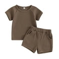 thumbnail image 1 of LNWUY Toddler Baby Boy Summer Solid Color Outfit Short Sleeve T Shirt Short Sets Little Boys Clothes 2PCS Coffee 12 Months, 1 of 3