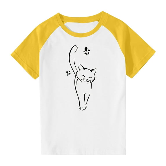 LNWUY Toddler Baby Girls Boys Tshirt Raglan Shirt Fashion Cute Round Neck Print T-Shirt Cotton Short Sleeve Top Shirts Yellow 7 Years