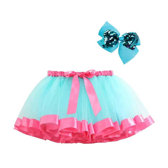 LNWUY Toddler Baby Girls Cute Star Net Yarn Princess Skirt Multi-color Skirt Bow Hairpin Suit Soft Comfy Breathable Dress Blue 9-11 Years