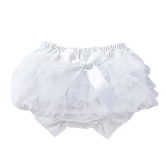 LNWUY Toddler Baby Girls Tulle Ruffle Bloomers with Bow Infant Princess Cotton Briefs Panties Soft comfy Bottom Shorts White 12-24 Months