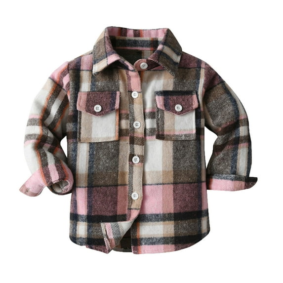 LNWUY Toddler Boy Flannel Plaid Shirt Kids Long Sleeve Button Down Jacket Lapel Pocket Top Regular Fit Casual Fall Clothes Brown 5 Years