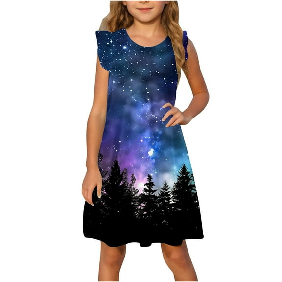 LNWUY Toddler Girls Fashion Star Printed Fly Sleeve Dress Summer Kids Dresses Sleeveless Round Neck Dresses Multicolor 4 Years
