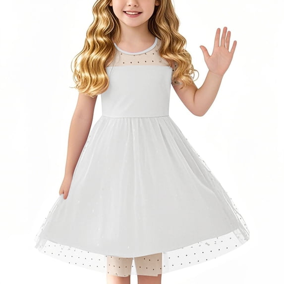LNWUY Toddler Girls Tulle Summer Mesh Puff Sleeve Baby Girls Tutu Princess Party Casual Dress White 5 Years
