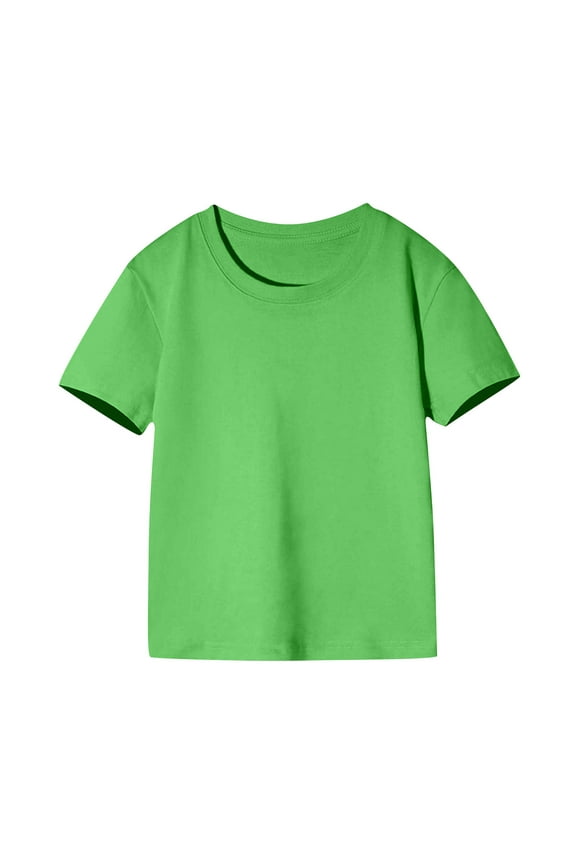 Toddler Kids Boys Girl Casual Comfortable Solid Color Short Sleeve Cotton Skin-Friendly Breathable T-Shirt Top Green 8 Years