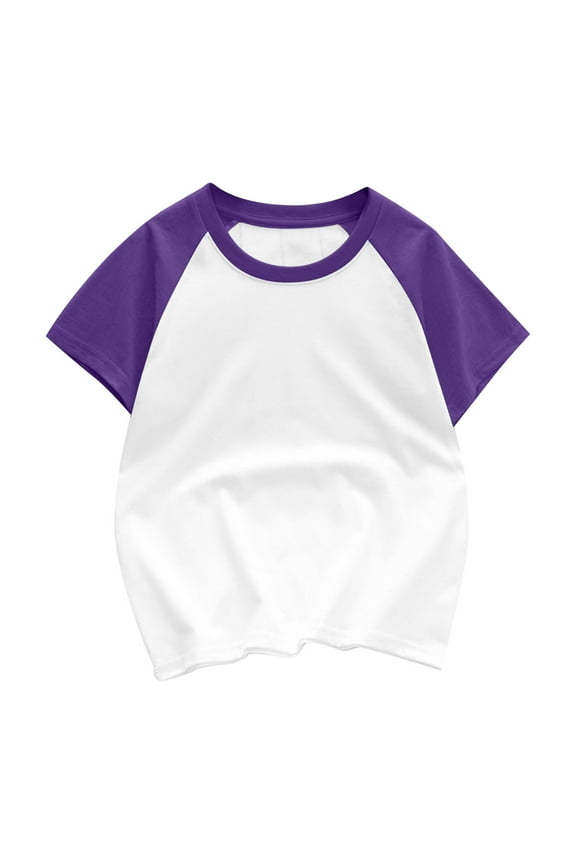 Toddler Kids Boys Girl Casual Comfortable Solid Color Short Sleeve Cotton Skin-Friendly Breathable T-Shirt Top Purple 6 Years