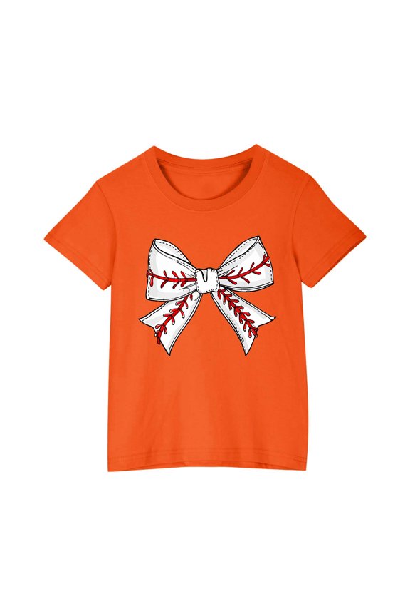 Toddler Kids Boys Girls Fashion Print T-Shirt Cute Pattern Round Neck Short Sleeve Summer Comfy Breathable Top Orange 7 Years