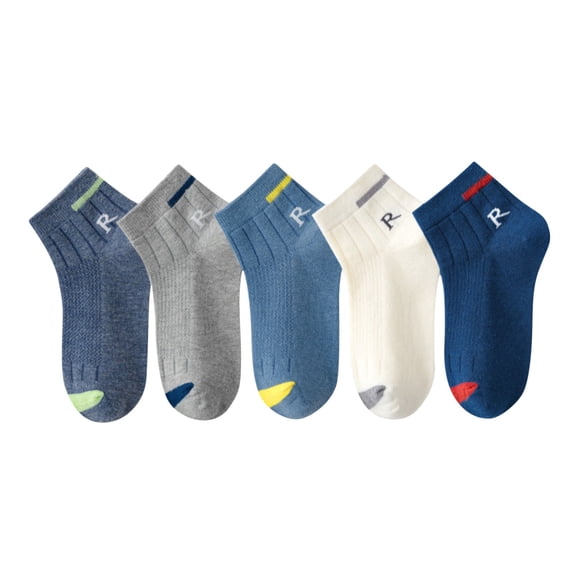 LNWUY Toddler Soft Breathable Comfortable Cotton Socks Non Slip Socks, Boys Baby Socks with Grips Crew Socks 5 Pairs Blue 9 Years