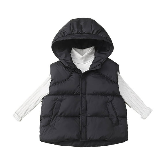 LNWUY Toddler Thick Winter Puffer Vest Coat Hooded Sleeveless Jacket Padded Cotton Waistcoat Outwear for Baby Boys Girls Black 4 Years