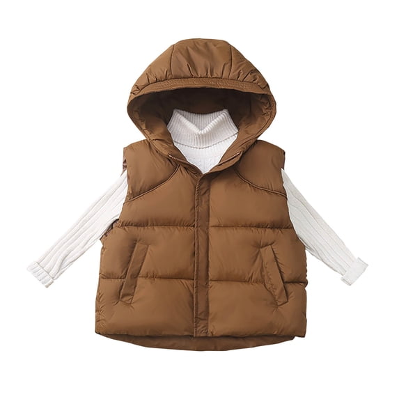LNWUY Toddler Thick Winter Puffer Vest Coat Hooded Sleeveless Jacket Padded Cotton Waistcoat Outwear for Baby Boys Girls Brown 14 Years
