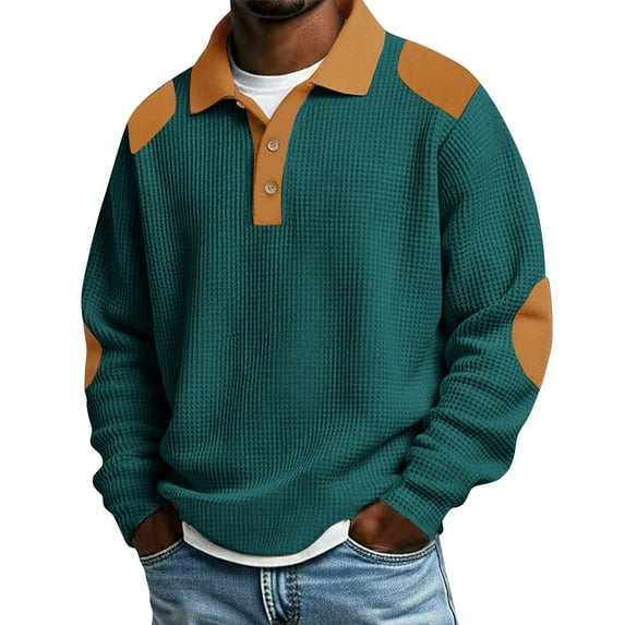 LNWUY Western Sweatshirts for Men Retro Pullover Quarter Button Sweatshirt Mens Stitching Color Long Sleeve Sweatshirt Green S