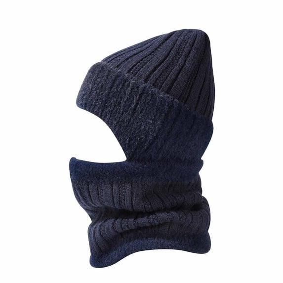 LNWUY Winter Beanie Scarf Set Fleece Line Outdoor Warm Thermal Knit Hat for Men Women Windproof Baggy Cuffed Cap Blue Free Size
