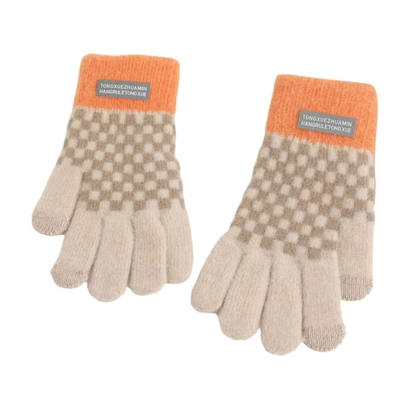 LNWUY Winter Fleece Lined Knit Gloves for Women Girls，Warm Full Fingers Gloves with Touch Screen for Cold Weather Beige Free Size