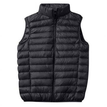 LNWUY Winter Quilted Vest Jacket for Men Solid Color Sleeveless Stand Collar Cotton Coat Zipper Casual Plus Size Jacket Black XXL