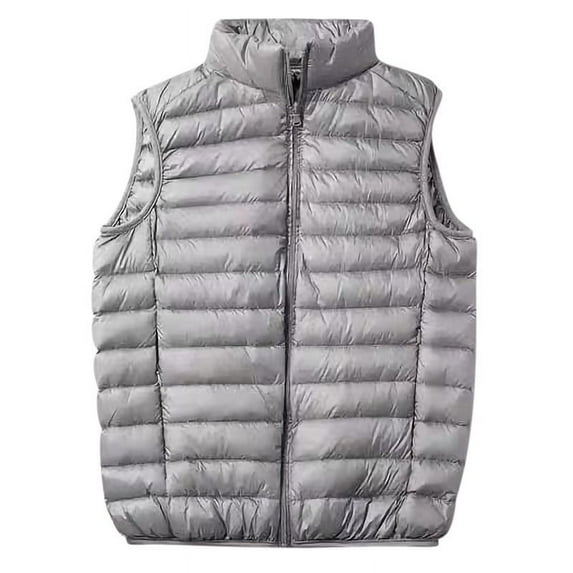 LNWUY Winter Quilted Vest Jacket for Men Solid Color Sleeveless Stand Collar Cotton Coat Zipper Casual Plus Size Jacket Gray L