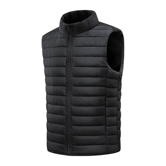 LNWUY Winter Vest for Men Solid Color Vests Big and Tall Stand-Up Collar Cold-Proof Thick Cotton Vest Coat, Sleeveless Warm Jacket Black M