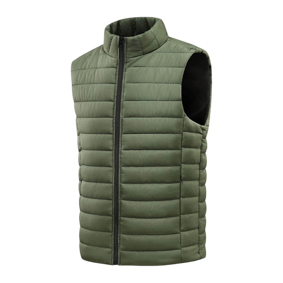 LNWUY Winter Vest for Men Solid Color Vests Big and Tall Stand-Up Collar Cold-Proof Thick Cotton Vest Coat, Sleeveless Warm Jacket Green XL