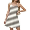 thumbnail image 1 of LNWUY Women Casual Sleep Dress Summer Stripe Print Sleeveless V Neck Romper Shoulder Strap Loose Adjustable Stretchy Shorts Strap Dress Brown S, 1 of 6