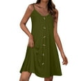 thumbnail image 1 of LNWUY Women Fashion Summer Spaghetti Strap Button Down V Neck Sleeveless Causal Beach Cover Up Dress with Pockets Green L, 1 of 7