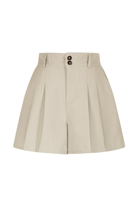 Women Girls Pleated Skirts with Shorts Elastic Waist Uniform Plus Size A-Line Short Mini Basic Skirt Casual Skirt Beige XXL