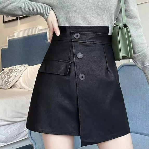 LNWUY Women Girls Pleated Skirts with Shorts Elastic Waist Uniform Plus Size A-Line Short Mini Basic Skirt Casual Skirt Black M