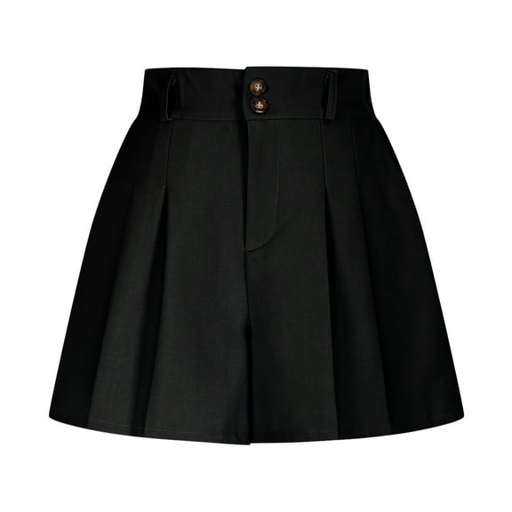 LNWUY Women Girls Pleated Skirts with Shorts Elastic Waist Uniform Plus Size A-Line Short Mini Basic Skirt Casual Skirt Black XL
