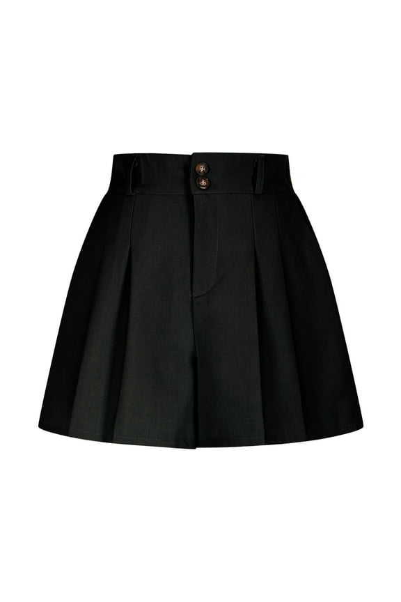 Women Girls Pleated Skirts with Shorts Elastic Waist Uniform Plus Size A-Line Short Mini Basic Skirt Casual Skirt Black XXXL