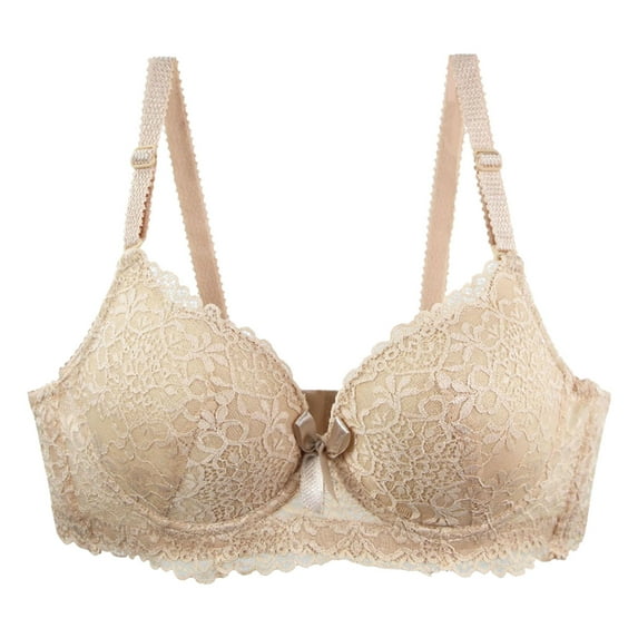 LNWUY Women Lace Push Up Bras Add Two Cups Size Thick Padded Plunge Cleavage Underwire Bra Beige XL