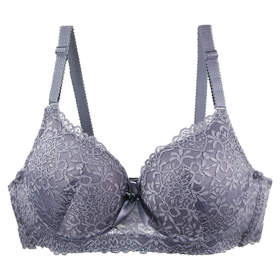 LNWUY Women Lace Push Up Bras Add Two Cups Size Thick Padded Plunge Cleavage Underwire Bra Gray S