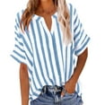 thumbnail image 1 of LNWUY Women Striped Summer Tops Short Sleeve V Neck Button Pocket Blouses Tops Loose Going Out Tees Comfy Basic Trendy Shirts Blue M, 1 of 7