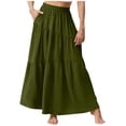 thumbnail image 1 of LNWUY Women Summer Maxi Skirt with Pockets Smocked Elastic Waist A-Line Skirt Irregular Tiered Layer Solid Color Casual Flowy Skirts Green XL, 1 of 6