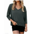 thumbnail image 1 of LNWUY Women Tops Casual Summer 3/4 Length Sleeve V Neck Tees Fashion Flowy Loose Fit Basic Solid Color Blouses Shirts Gray S, 1 of 6