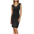 thumbnail image 1 of LNWUY Women's 2025 Summer Solid V-Neck Sleeveless Bodycon Midi Dress Ruched Wear to Work Cocktail Party Pencil Dresses Black XL, 1 of 8