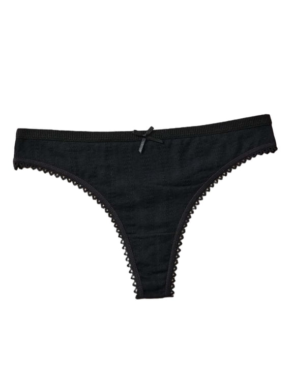 Women's Bikini Underwear Cut Panties Lace Trim Cheeky Hipster Soft Stretch Breathable Thong Solid Color Underwear Black L