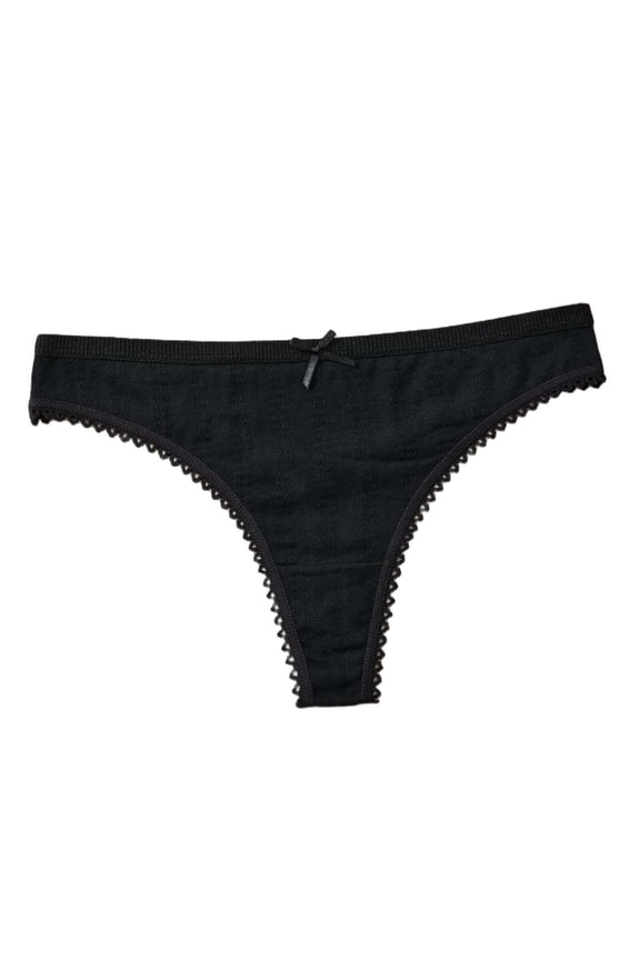 Women's Bikini Underwear Cut Panties Lace Trim Cheeky Hipster Soft Stretch Breathable Thong Solid Color Underwear Black L