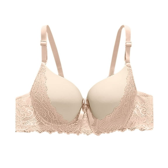 LNWUY Women's Bras Floral Lace Push Up Solid Color Soft Breathable Comfortable Everyday Padded Underwire Bra Beige XL