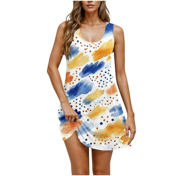 LNWUY Women's Casual Sundress with Pockets Summer Beach Dress Floral T-Shirts Dress Round Neck Loose Comfort Tank Dresses Multicolor XL