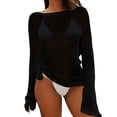 thumbnail image 1 of LNWUY Women's Crochet Cover Ups for Swimwear Bathing Suit Sheer Mesh Beach Tops Long Sleeve Solid Color Vacation Outfits Black Free Size, 1 of 6