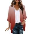 thumbnail image 1 of LNWUY Women's Curved Hem 3/4 Sleeve Cardigan Tops Casual Open Front Lightweight Cardigans Gradient Color Summer Clothes Red L, 1 of 5
