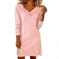 thumbnail image 1 of LNWUY Women's Elegant Cowl Neck Eyelets Dress Loose Solid Color Summer Long Sleeve Ladies Cocktail Party Beach Dresses Pink XL, 1 of 6